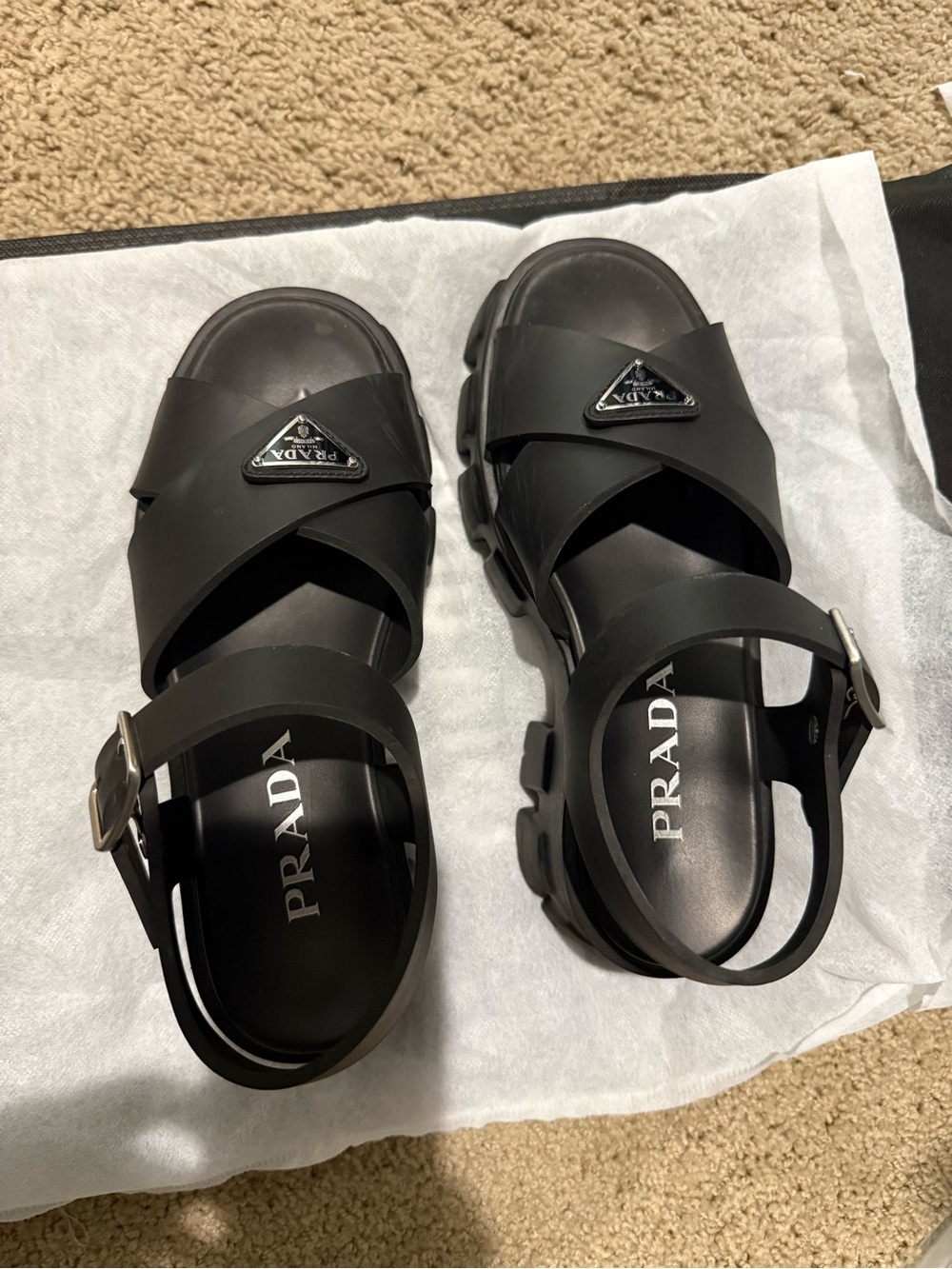 Prada Monolith Black Chunky Platform Slingback Sandals - Picture 2 of 4